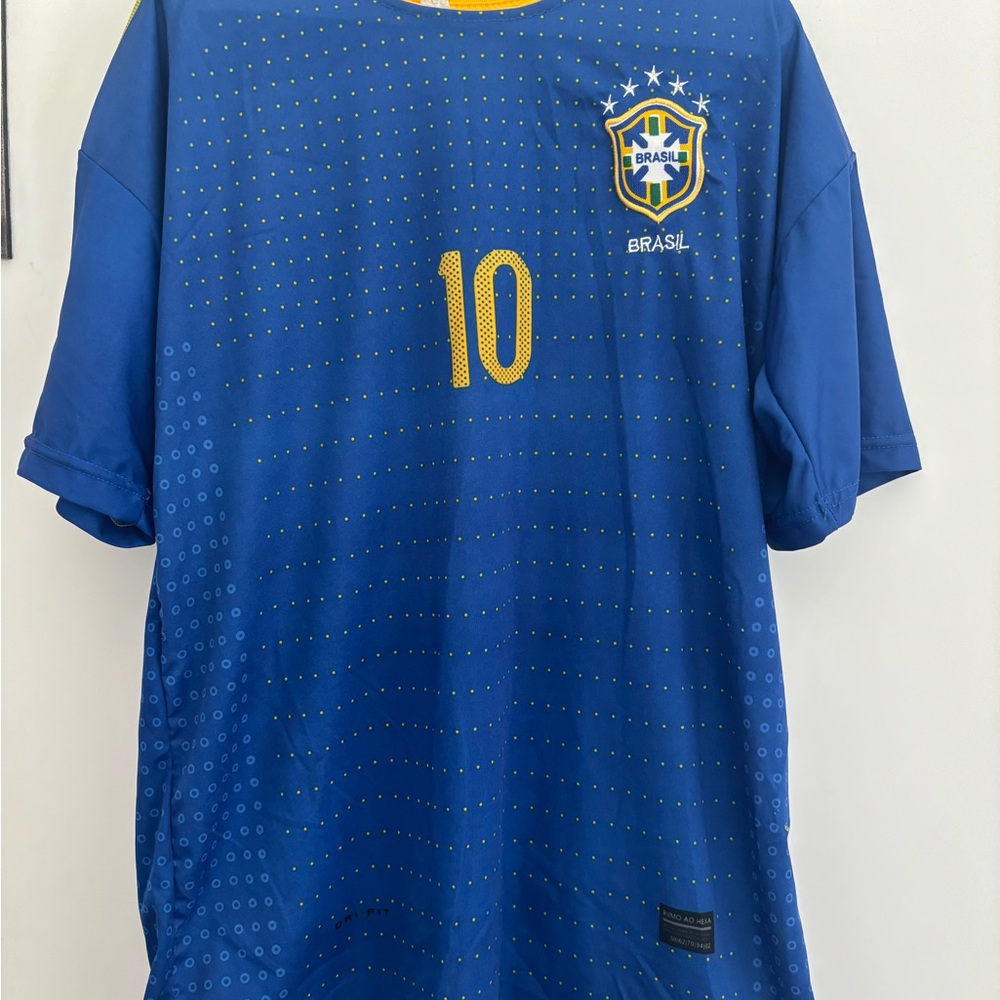 Blue Brazil Soccer Jersey with Yellow Accents